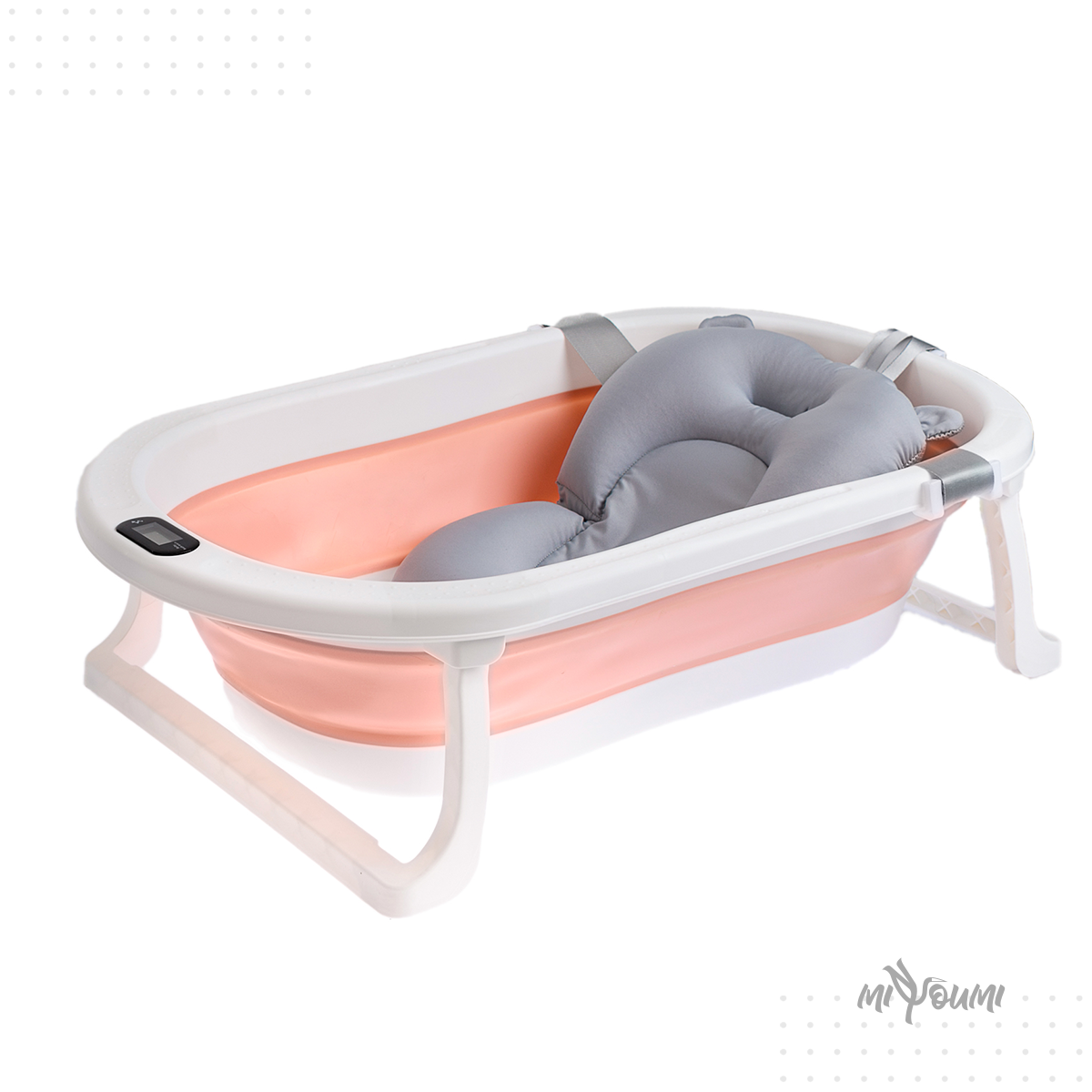 Ванночка для новорожденных Miyoumi с матрасиком и термометром складная - Blush - фото 18
