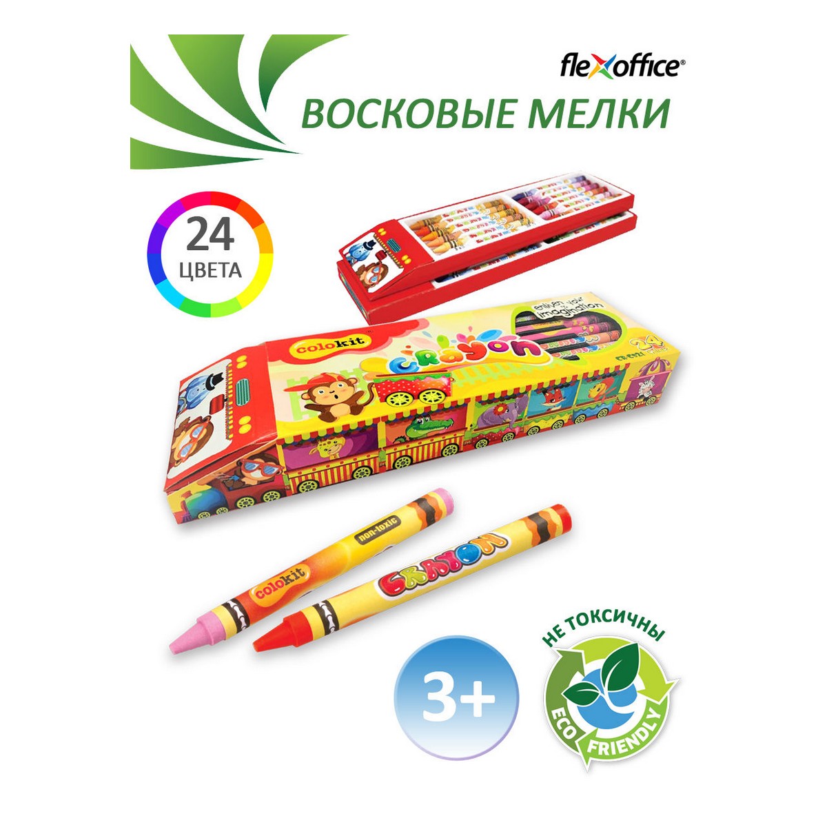 Мелки восковые Flexoffice COLOKIT 24 цвета - фото 2