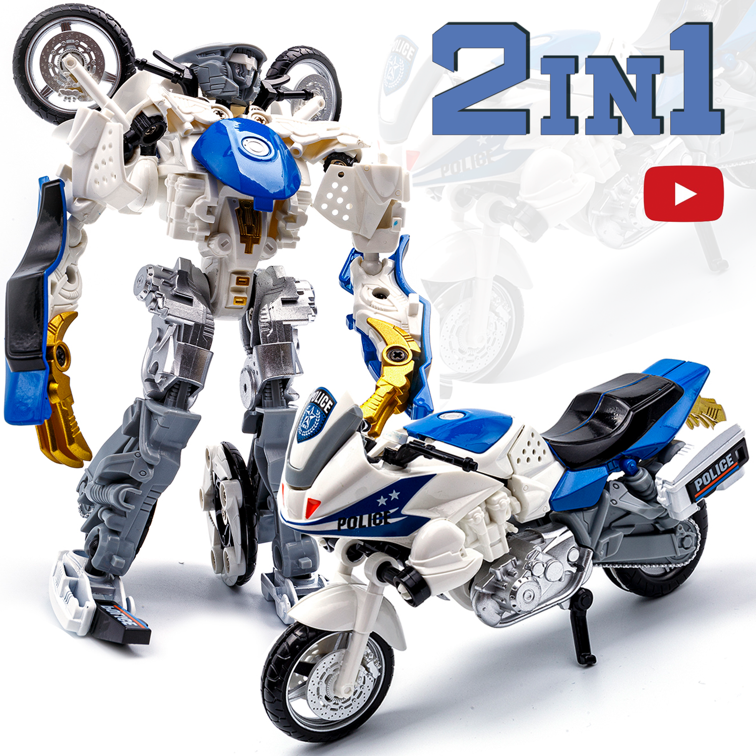 Робот-трансформер BAZUMI металлический Мотоцикл полиция - фото 1
