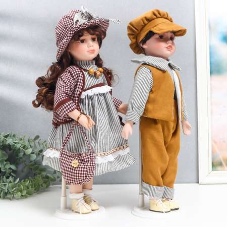 Кукла коллекционная Зимнее волшебство парочка «Ирина и Артём полоска и клетка» набор 2 шт 40 см