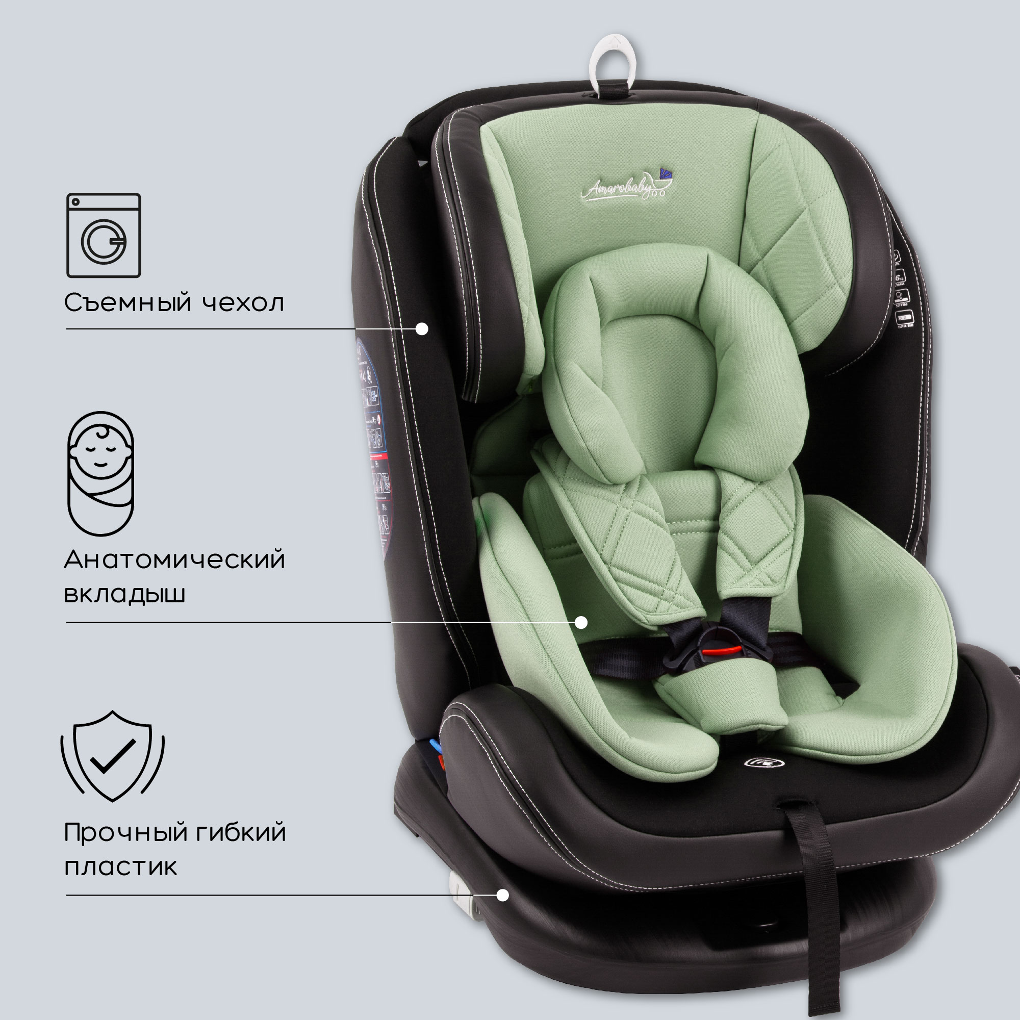 Автокресло детское AmaroBaby ST-3 Isofix класс D группа 0+ 1 2 3 хаки - фото 15