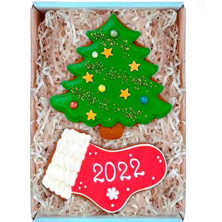 Имбирные пряники Вкусный подарок Носок и Елка Новый год 2022 18х12 см