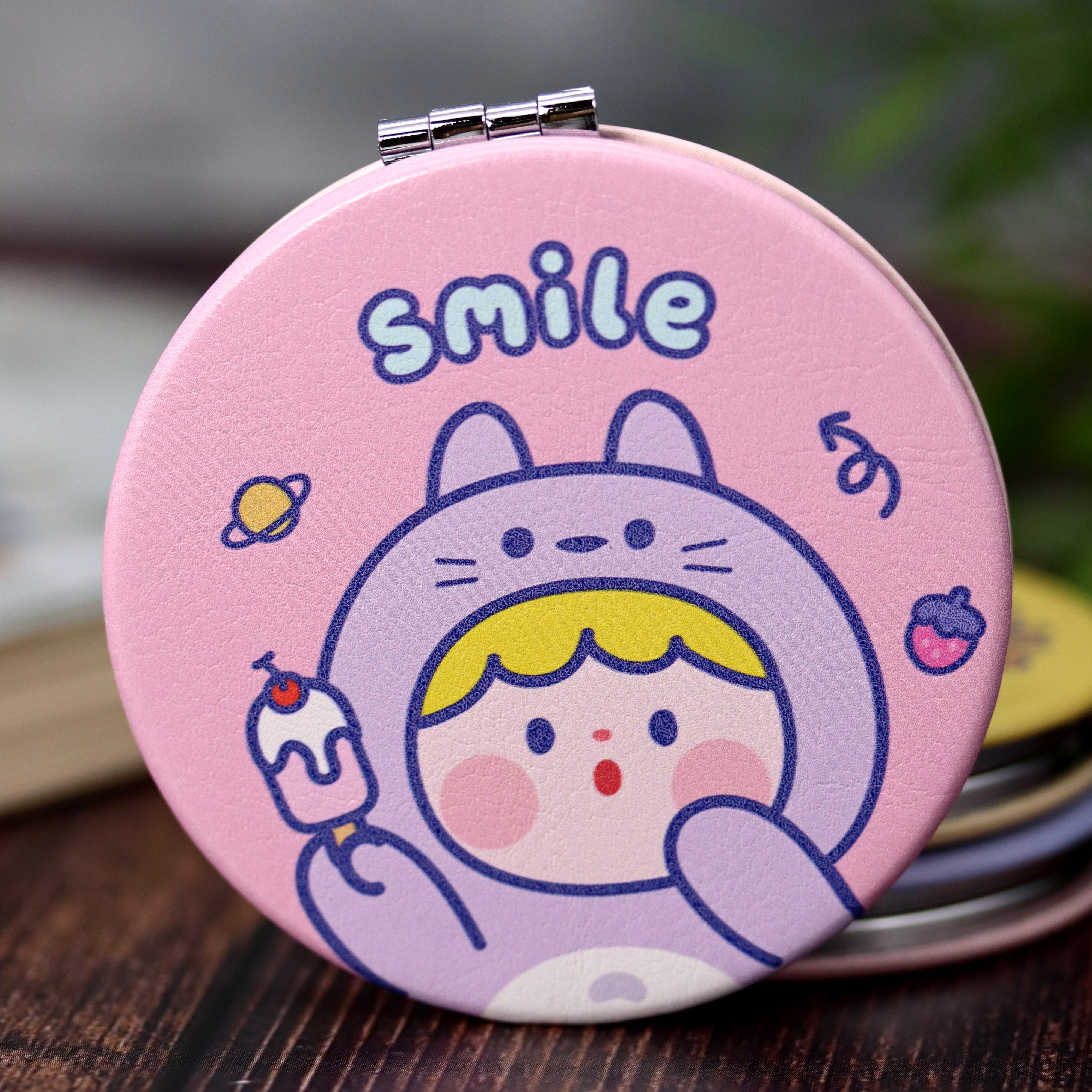 Зеркало карманное iLikeGift Smile cat hat pink с увеличением - фото 5