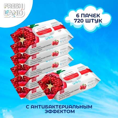 Влажные салфетки FRESHLAND Гранат с антибактериальным эффектом 6х120 шт