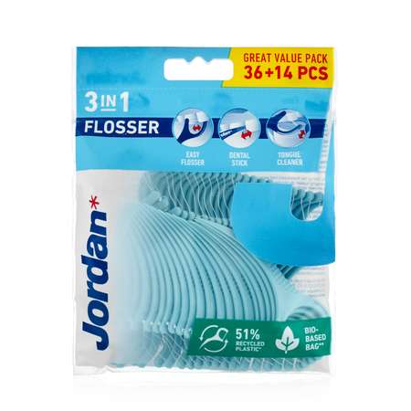 Зубная нить JORDAN Flosser 3в1 Dental Stick Tongue Cleaner 36+14 шт