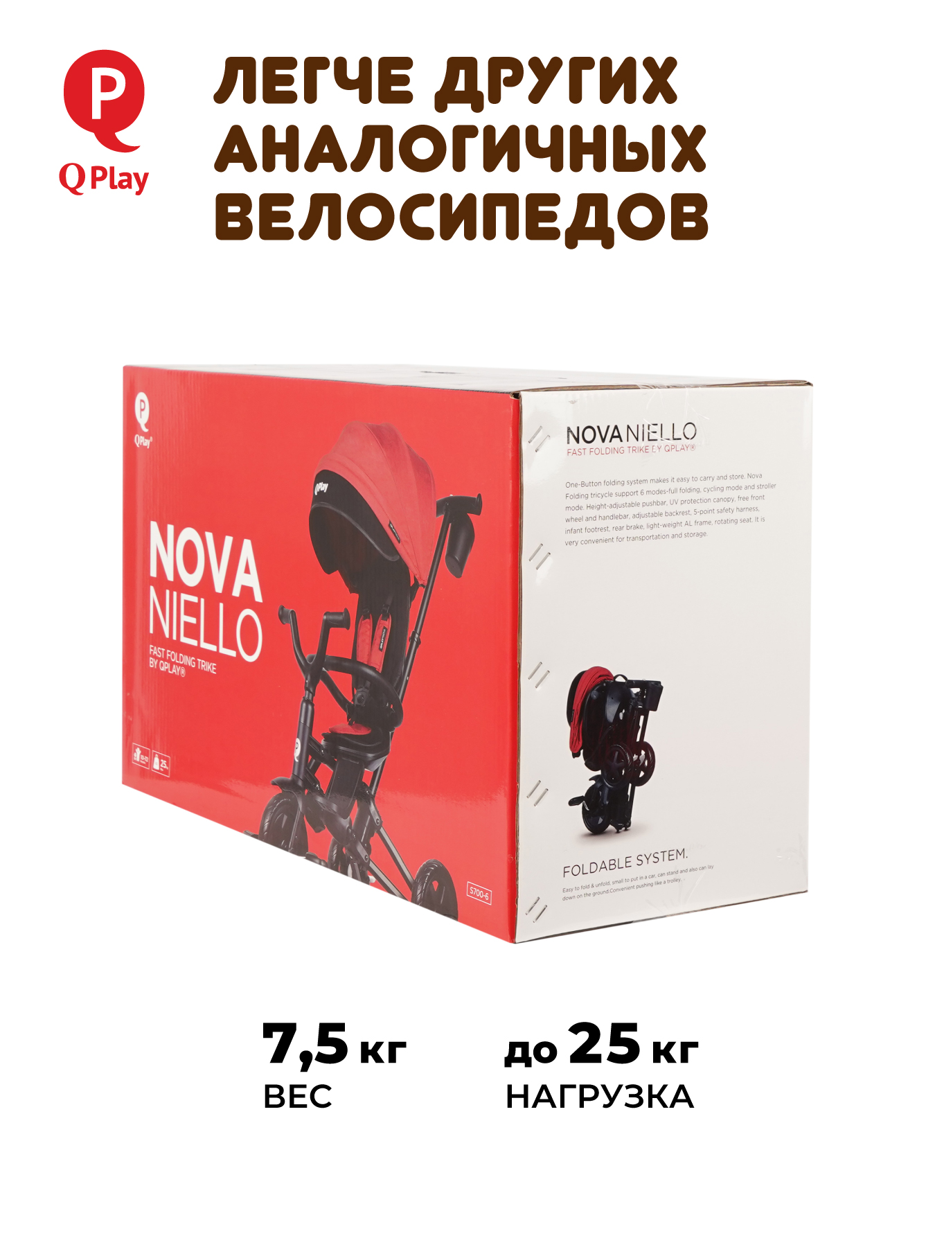 Велосипед трехколесный Q-Play Nova Niello 360° EVA синий складной с ручкой - фото 6