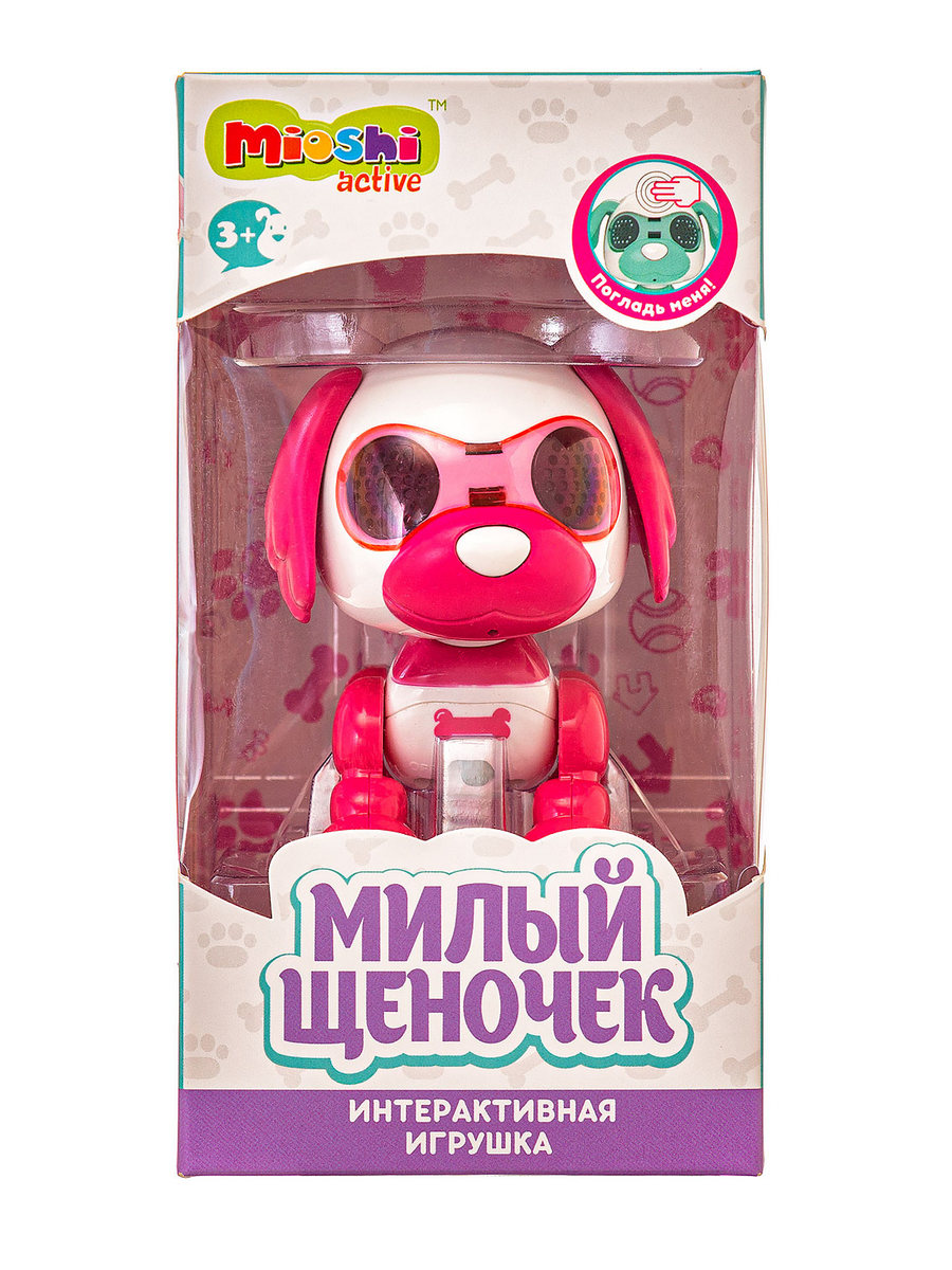 Интерактивная игрушка Mioshi Милый щеночек Тёмно-розовый 10 см свет звук - фото 2