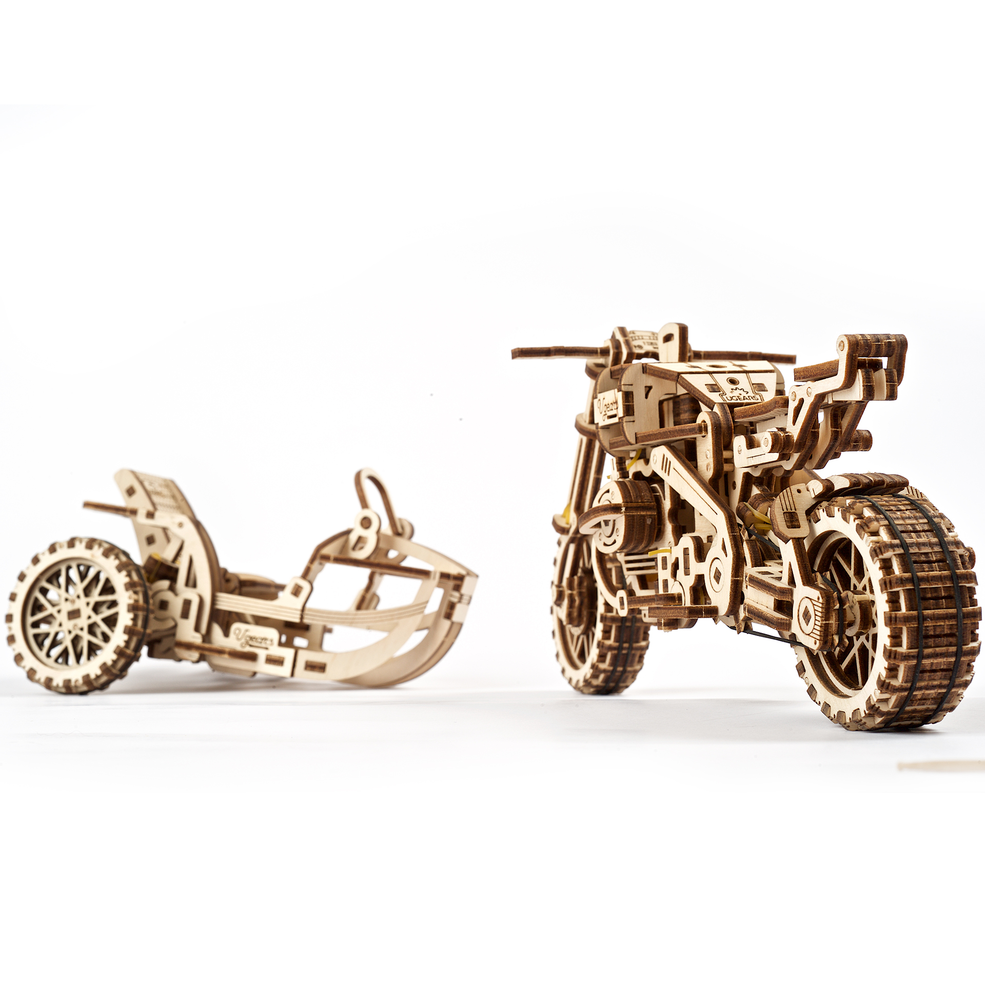 Сборная деревянная модель UGEARS Мотоцикл Scrambler UGR-10 с коляской 3D-пазл механический конструктор - фото 5