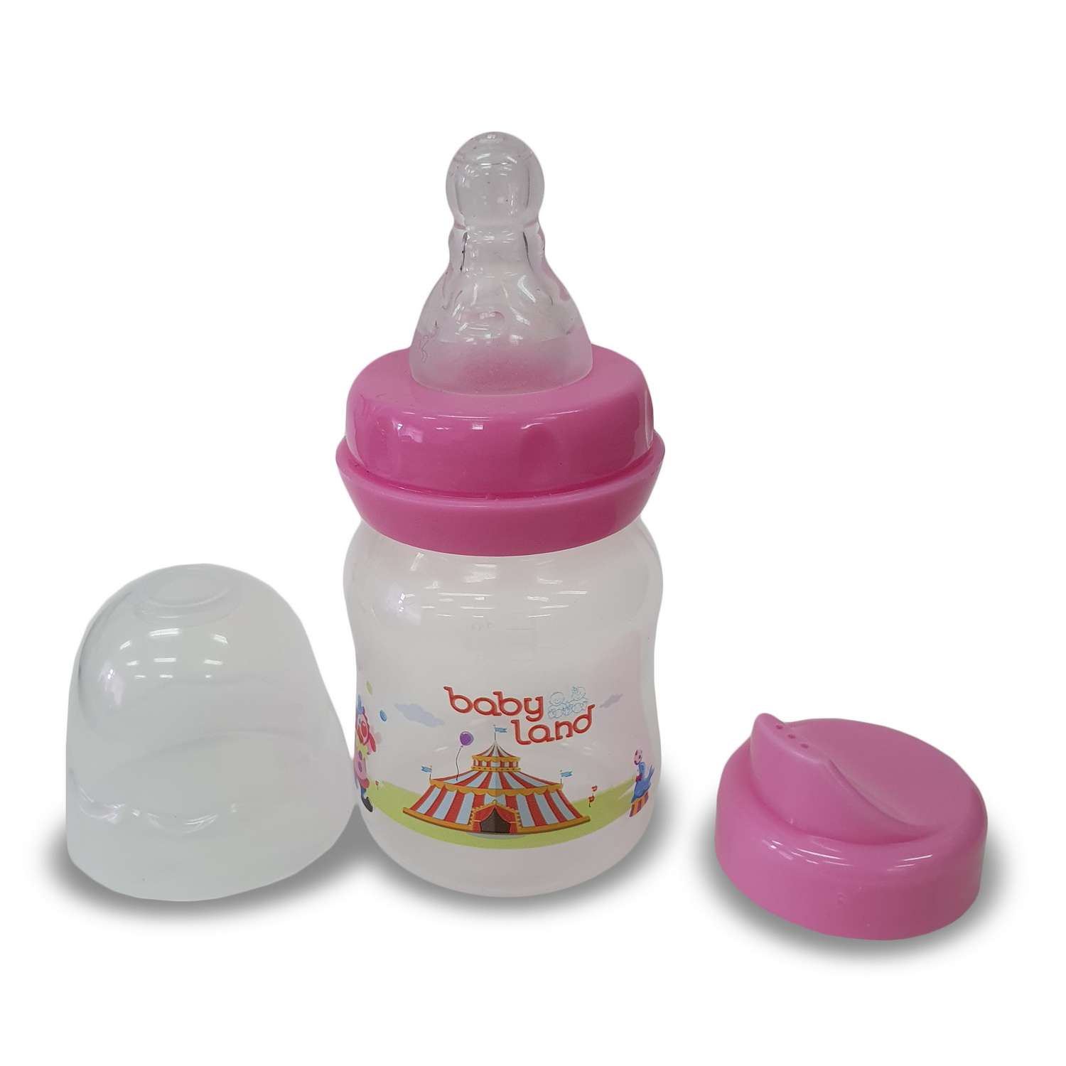 Бутылочка Baby Land 2в1 80мл с силиконовой соской и носиком розовый - фото 1