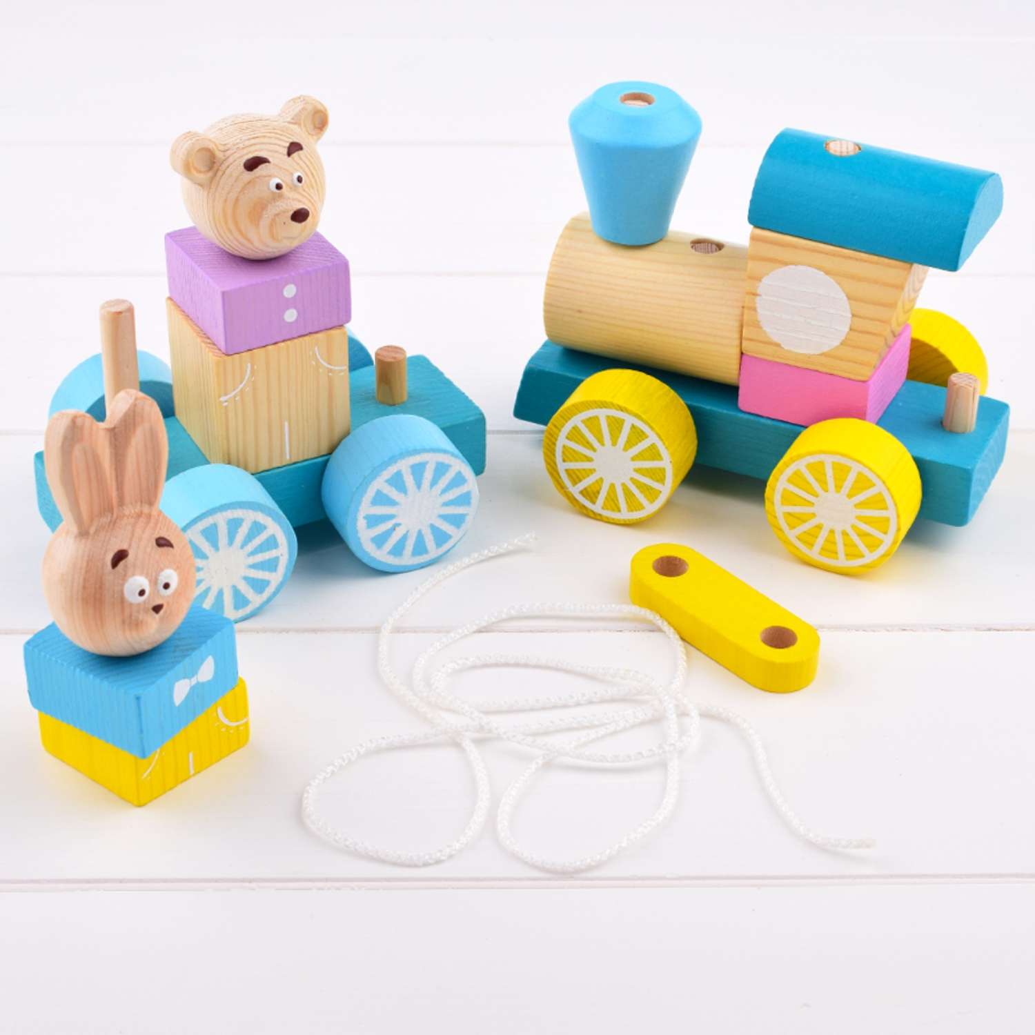 Каталка деревянная Томик развивающая игрушка Паровоз с вагоном 15 деталей 1-30 - фото 5