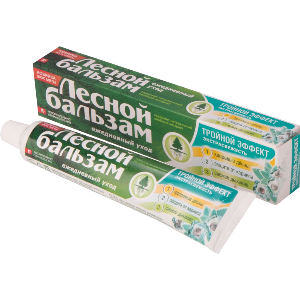 Зубная паста Лесной бальзам Тройной эффект мята и смородина на отваре трав 75мл - фото 1