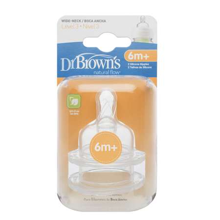 Набор силиконовых сосок Dr Brown's для бутылочек с широким горлышком (от 6 месяцев, 2 шт.)