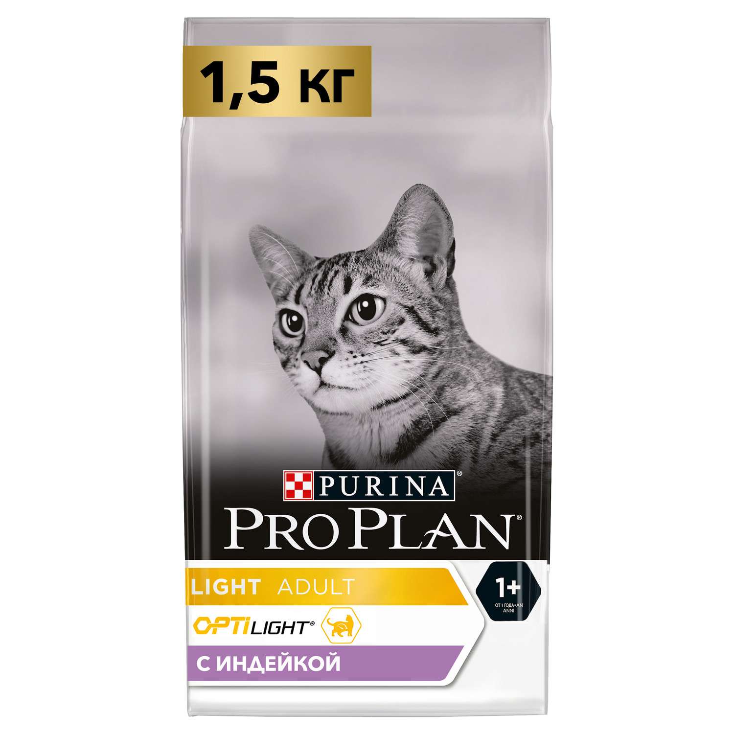 Корм сухой для кошек PRO PLAN 1.5кг с индейкой с избыточным весом - фото 1