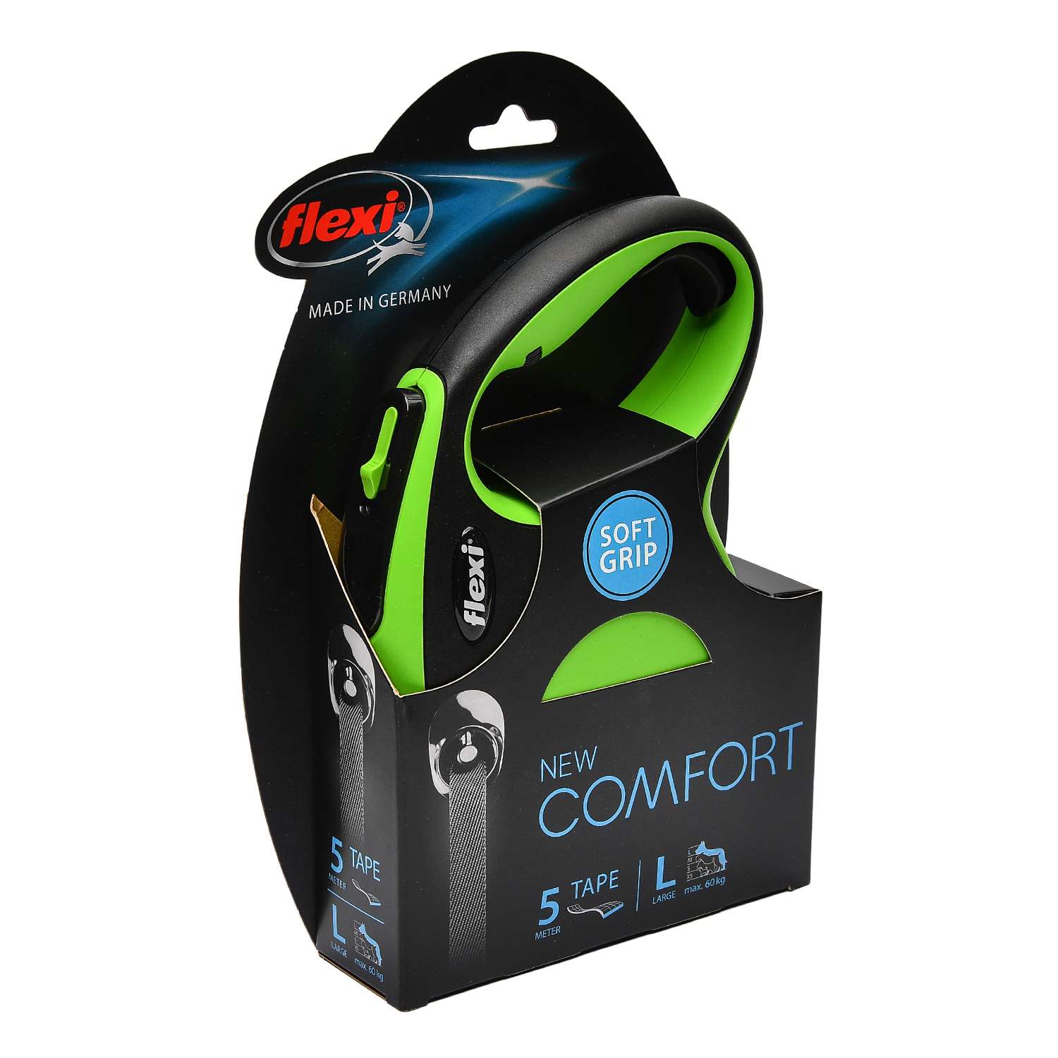Рулетка Flexi New Comfort L лента 5м до 60кг Черный-Зеленый - фото 2