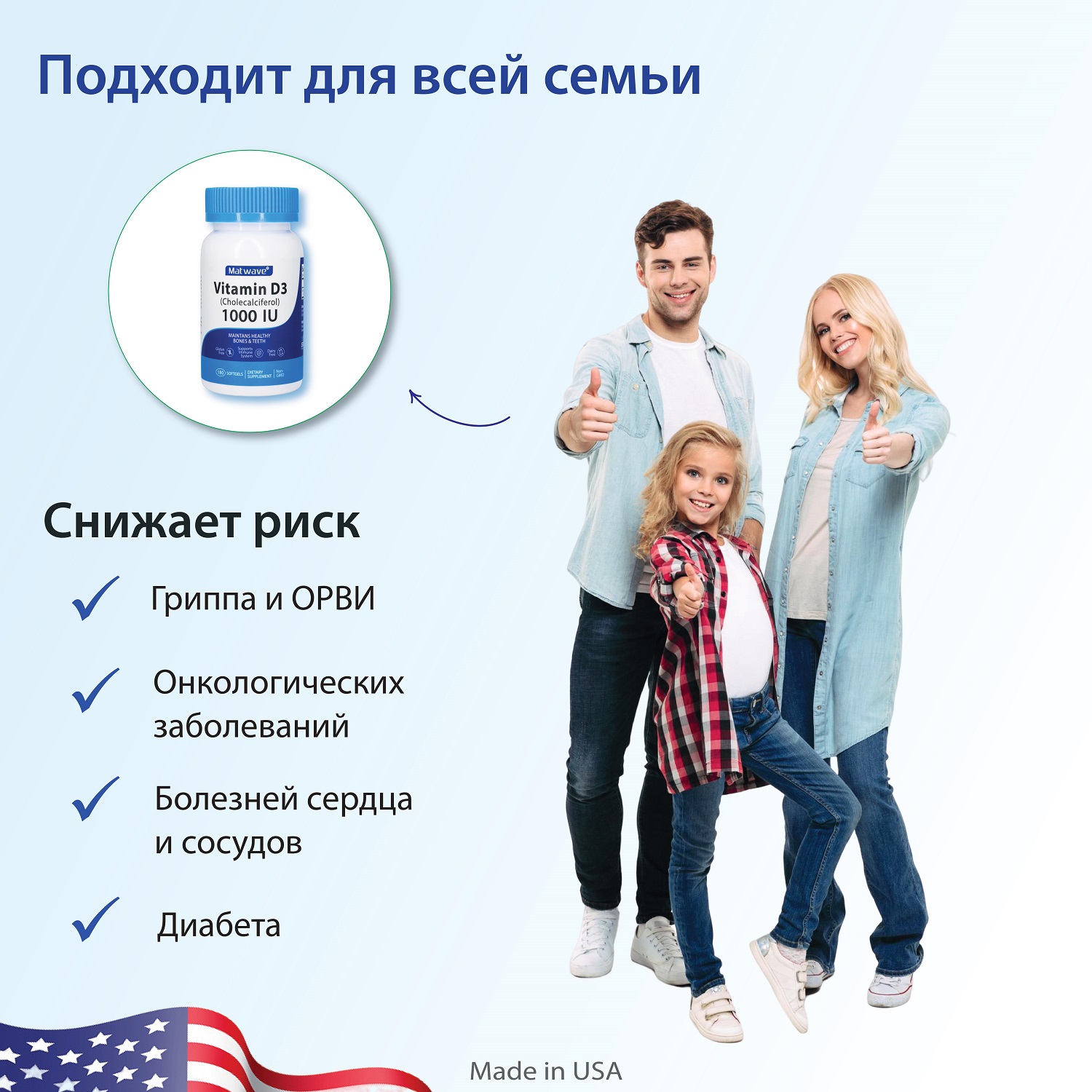 Витамины Matwave Д3 vitamin D3 1000 IU 25 мкг 180 капсул - фото 6