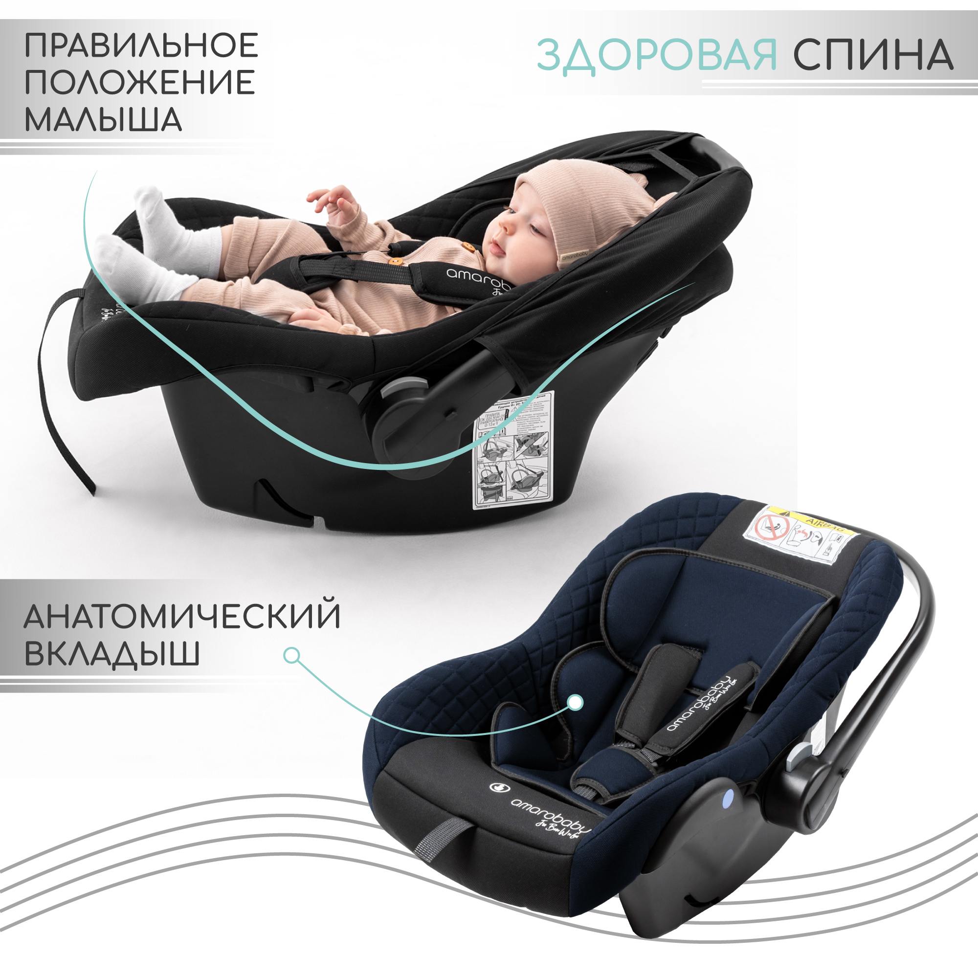 Автокресло детское Amarobaby Baby comfort группа 0+ Синий-Чёрный - фото 5