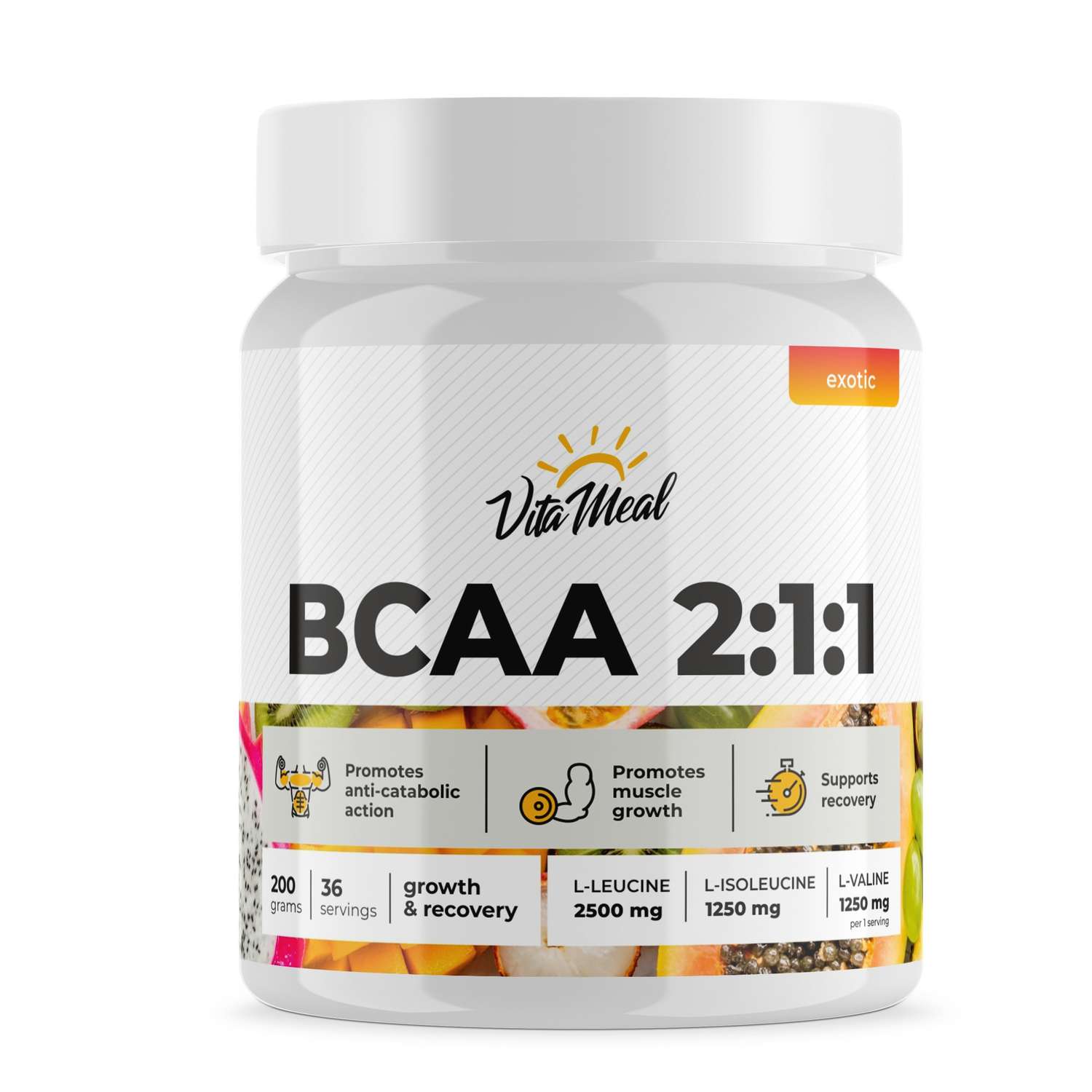 Комплекс Аминокислотный VitaMeal BCAA 2:1:1 (БЦАА) со вкусом экзотик 200г - фото 1