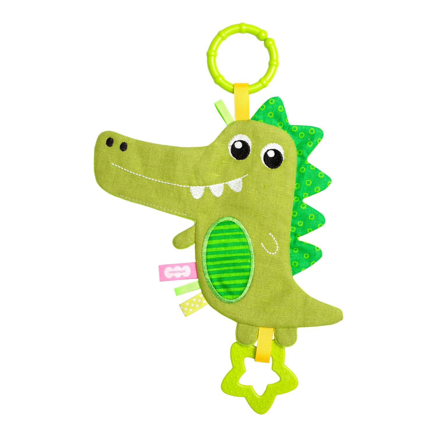 Игрушка Мякиши подвеска-погремушка и держатель для соски Крокодильчик хрустелка - фото 1