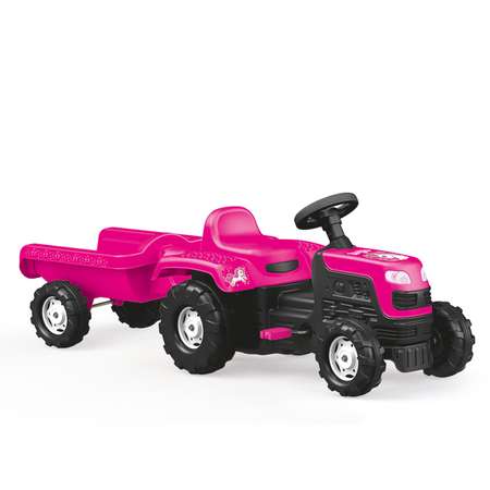 Трактор педальный DOLU Unicorn с прицепом клаксон розовый