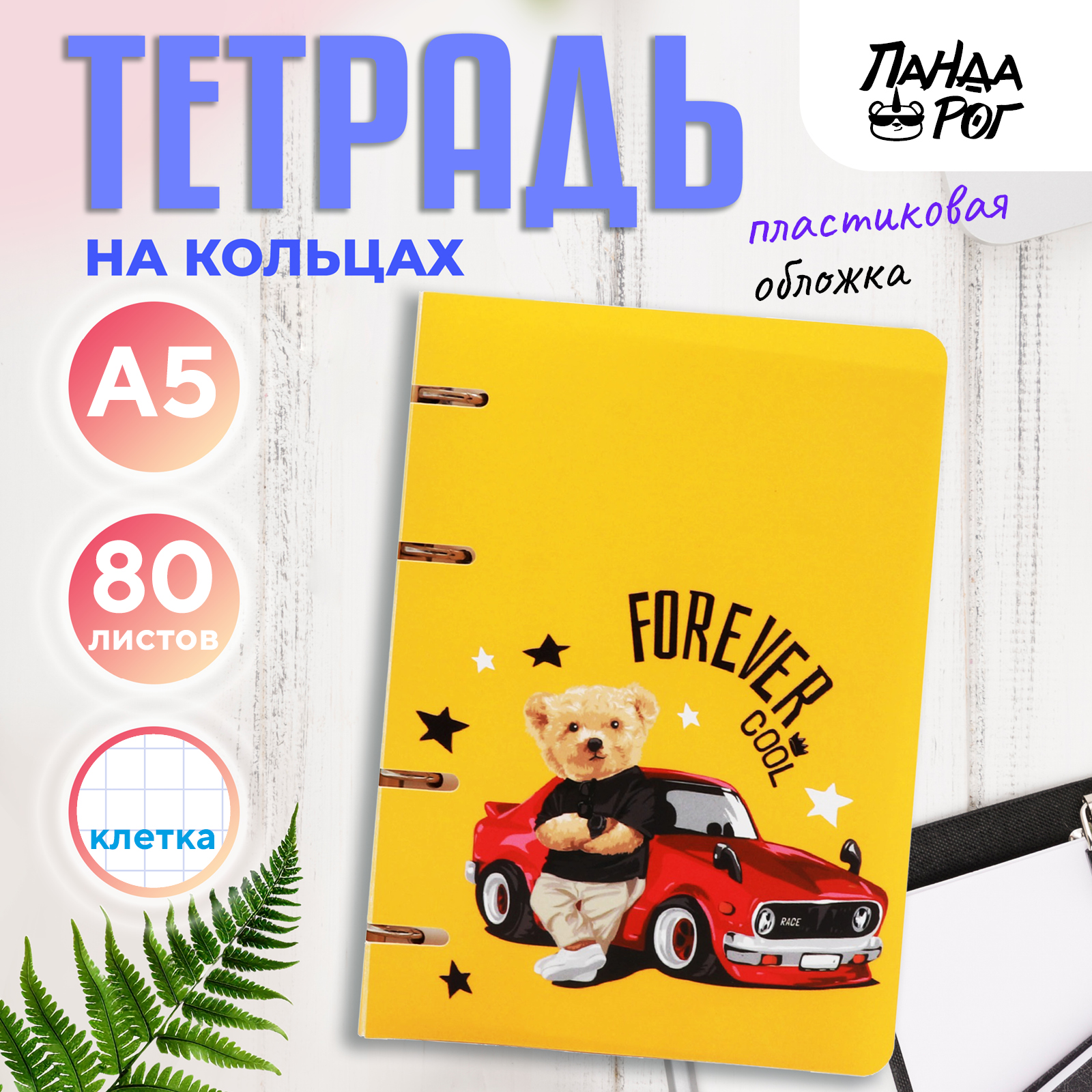 Тетрадь на кольцах ПАНДАРОГ Крутой Гонщик А5 80 листов пластиковая обложка - фото 1