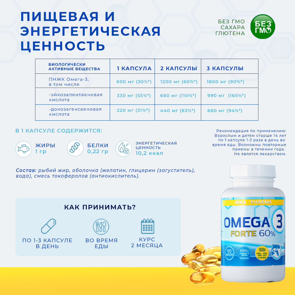 Омега 3 Форте NIKA-PHARMA 60% 1300 мг 110 капсул - фото 6