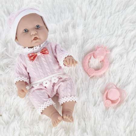 Кукла-пупс Junfa Pure Baby 25см в розовых кофточке шортиках шапочке с аксессуарами