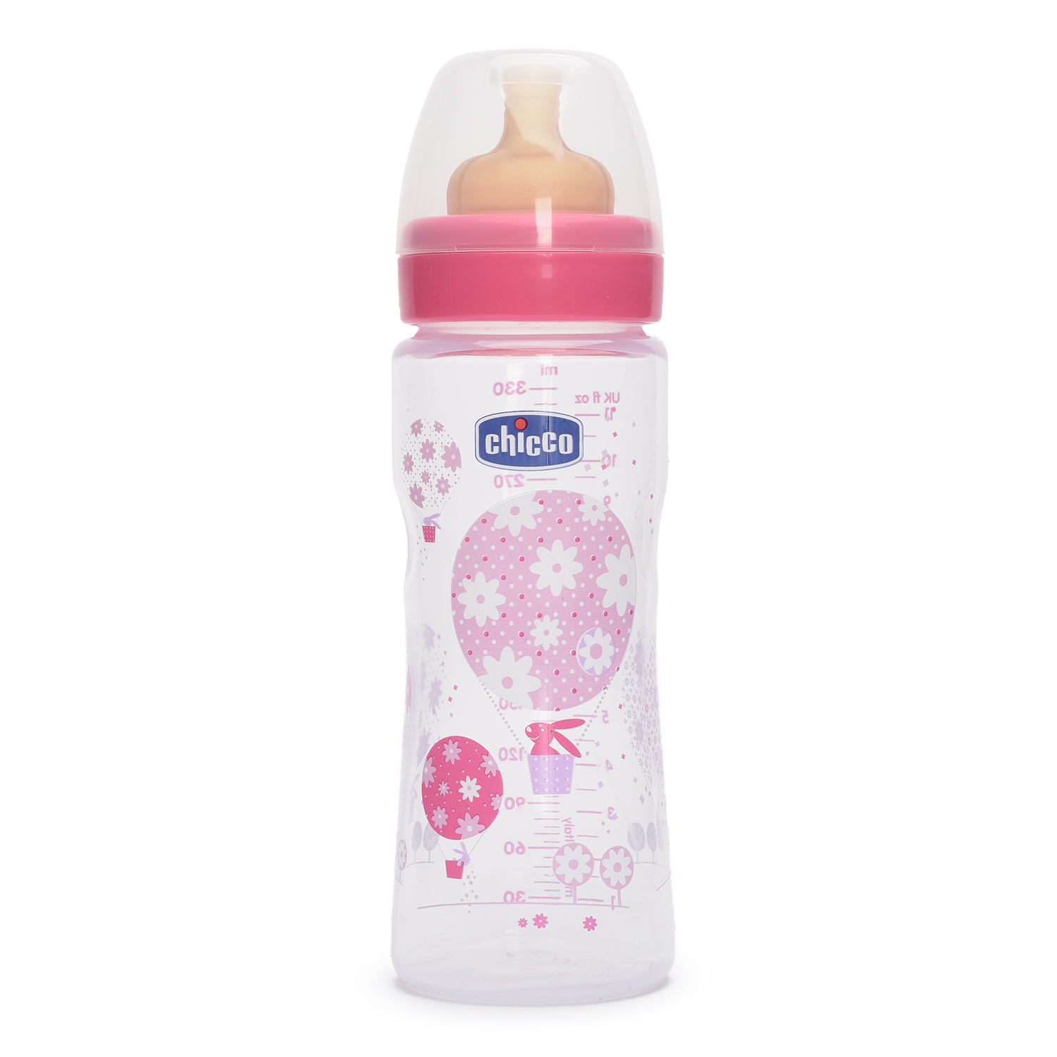 Бутылочка Chicco Well-Being Girl 330 мл 4 мес+ с латексной соской быстрый поток (310205121) - фото 1