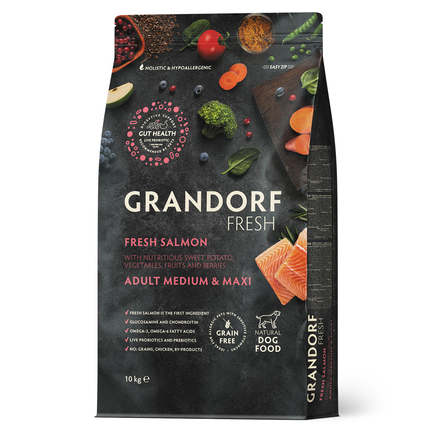 Корм для собак GRANDORF FRESH Fresh Dog Adult Med/Maxi Salmon/Sweet Potato сред и круп пород Свежее филе лосося 10кг беззер с жив проб - фото 1