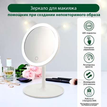 Зеркало MARTA MT-2361 с подсветкой/круглое/белый жемчуг