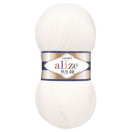 Пряжа Alize мягкая для вязания Angora real 40 100 гр 430 м 5 мотков 55 белый