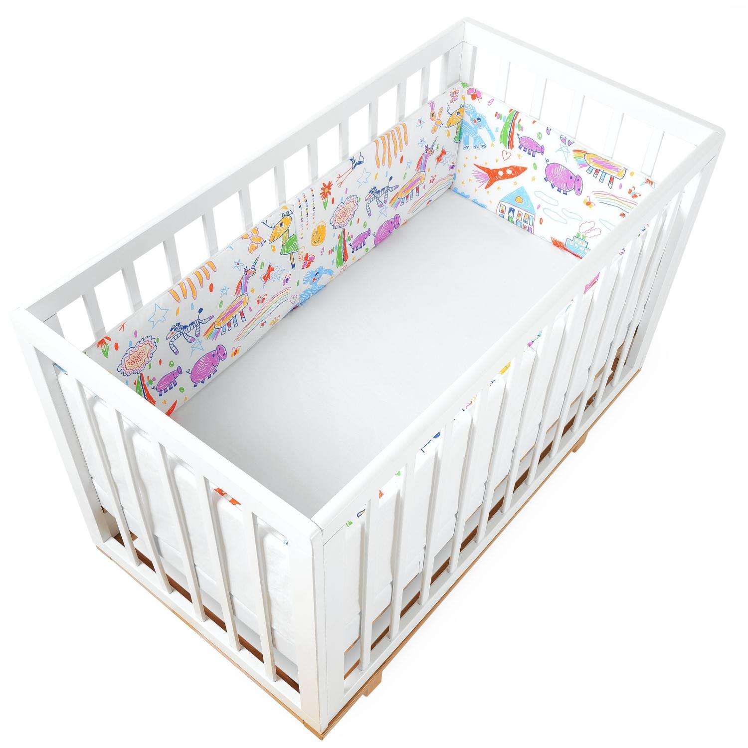 Бортики в кроватку loombee для новорожденных со съемными чехлами на 4 стороны Зайки - фото 1