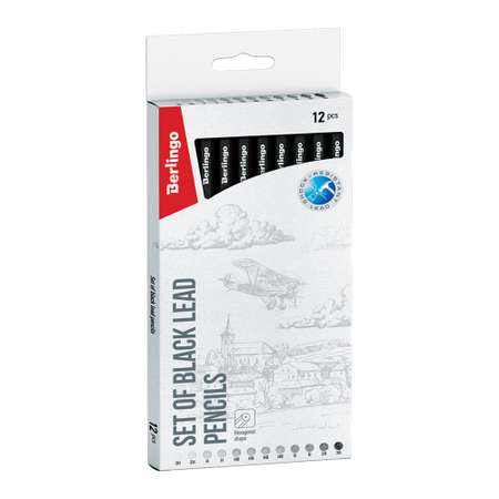 Набор карандашей чернографит BERLINGO 12шт 3H-3B заточен картон упаковка европодвес