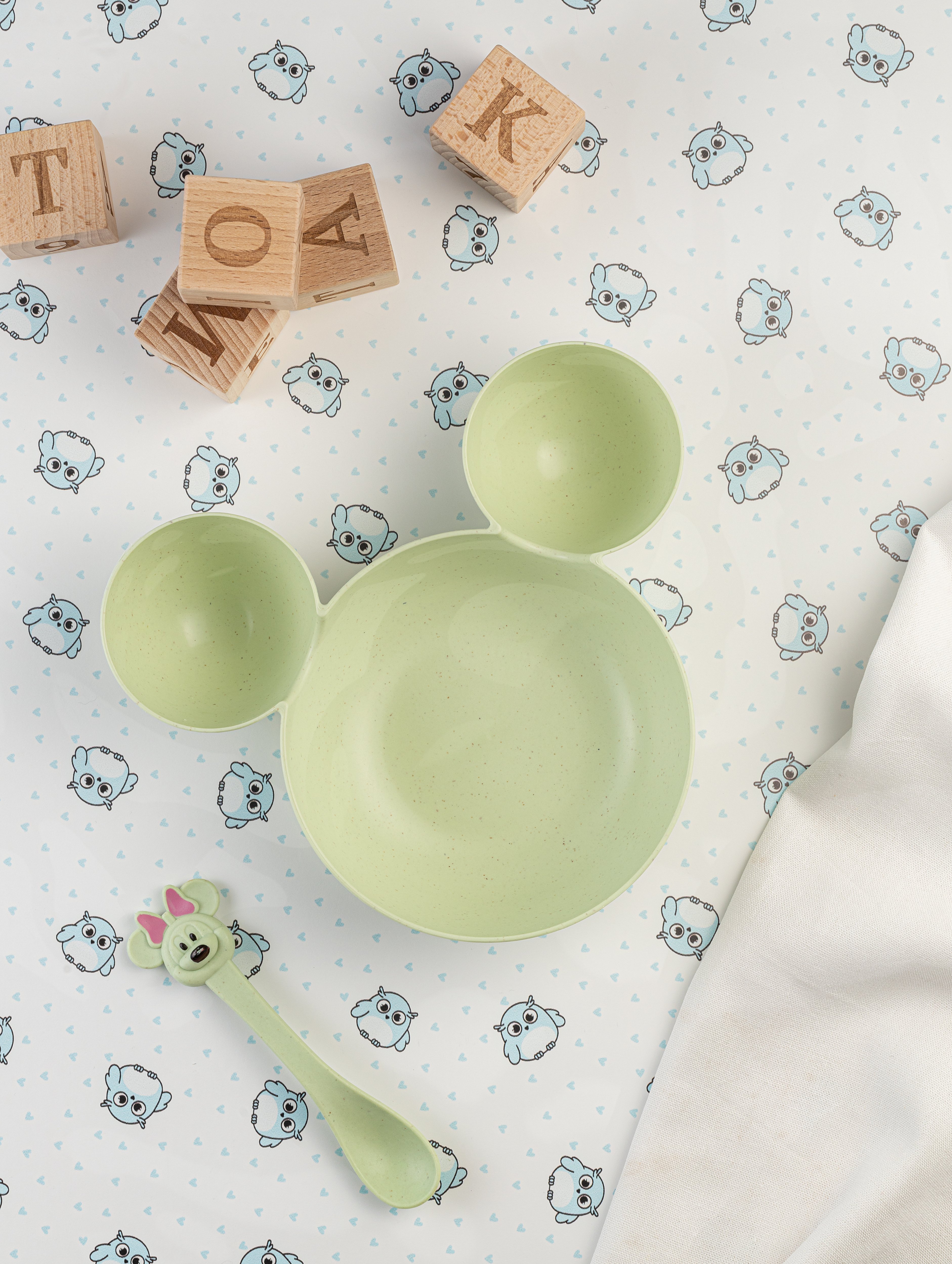 Набор детской посуды Добрый Филин Детская тарелка вилка ложка Мышонок зеленый 3 предмета - фото 8