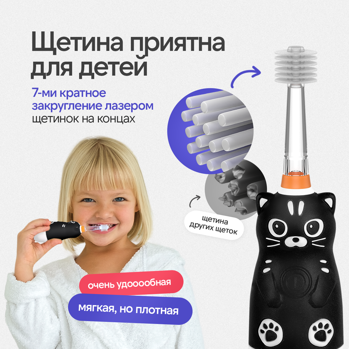 Зубная щетка Mega Ten kids sonic Котенок Black Edition детская - фото 12