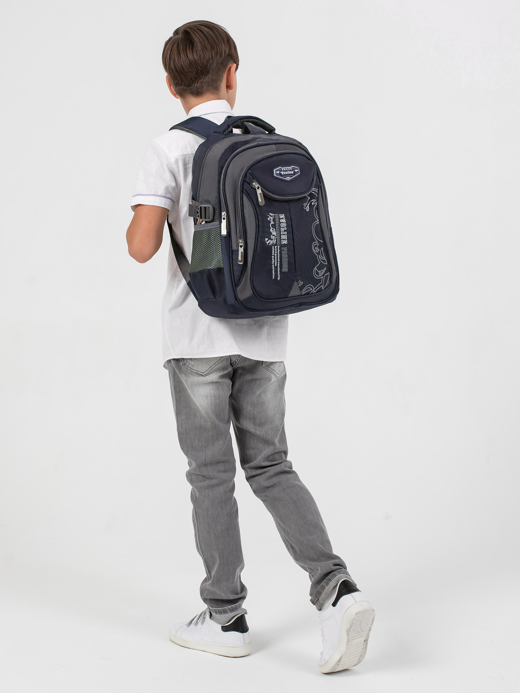 Рюкзак школьный Evoline средний темно-синий с потайным карманом EVO-325 - фото 5