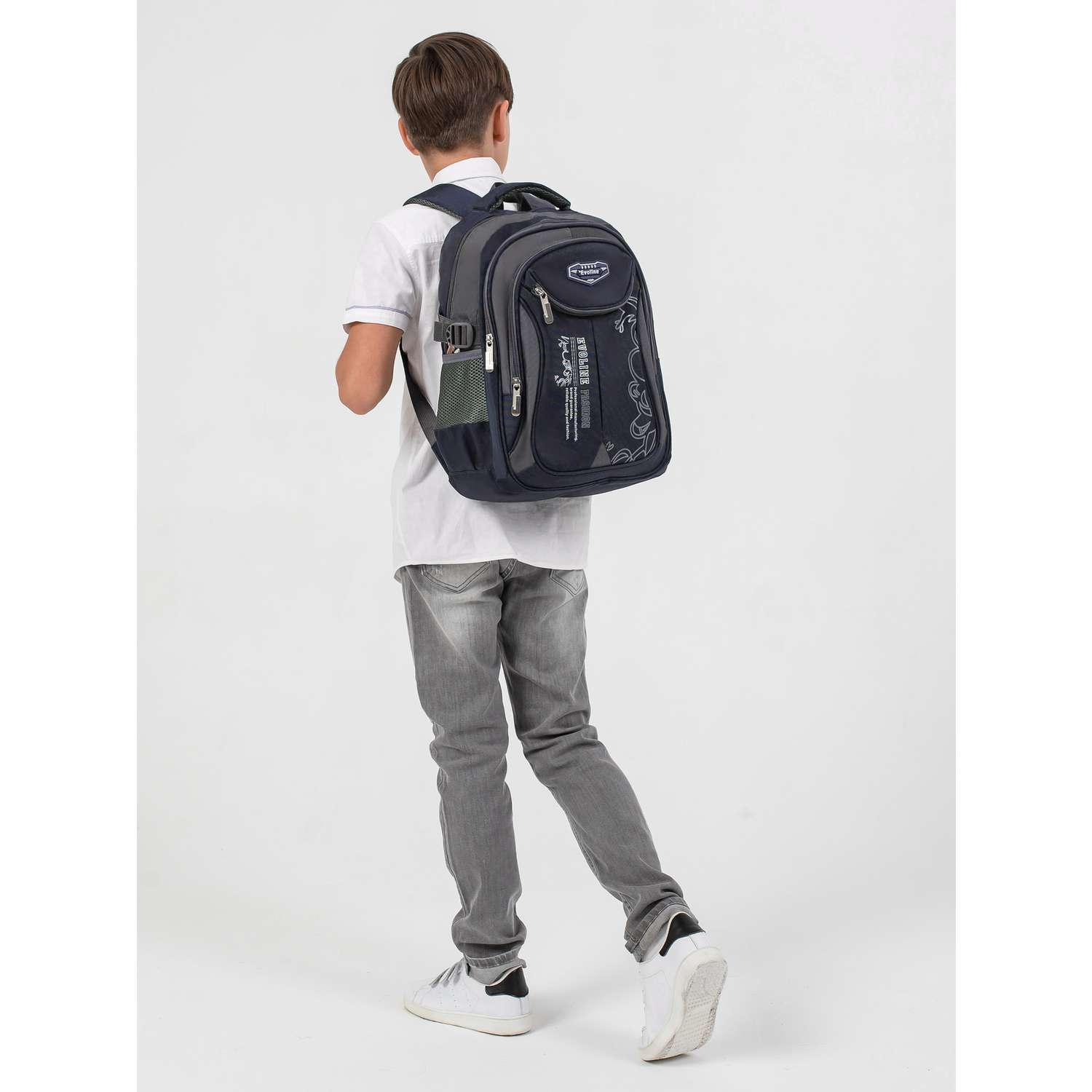 Рюкзак школьный Evoline средний темно-синий с потайным карманом EVO-325 - фото 5