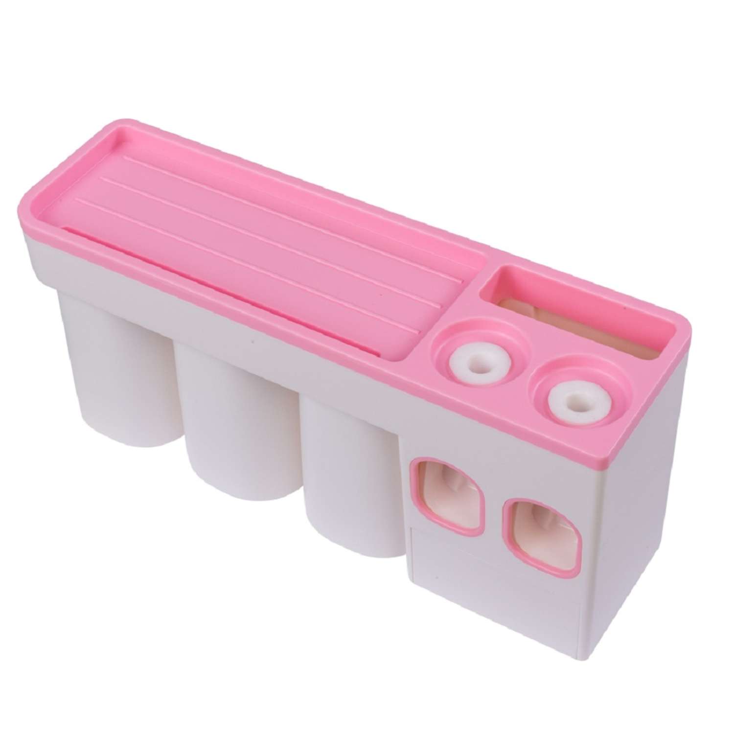 Диспенсер OLSA-Aijiawang для зубных щеток 3 в 1 настенный с дозатором для пасты 3 стакана розовый - фото 1