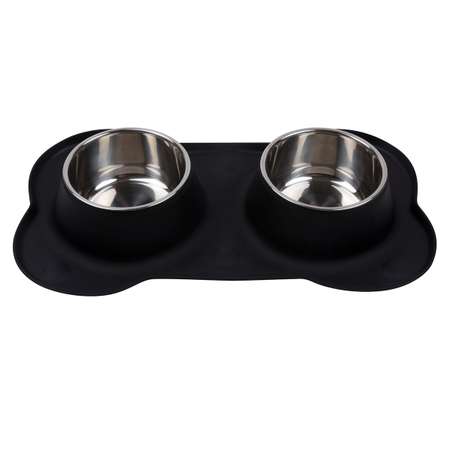 Миска для собак Stefan двойная с силиконовым основанием с присосками размер L 2х800мл черная