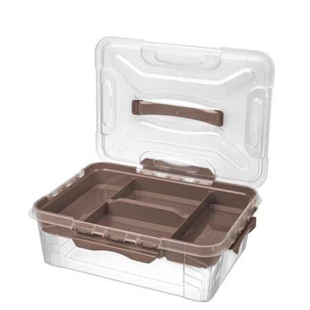 Ящик универсальный Econova с замками и вставкой-органайзером Grand Box 10 л коричневый
