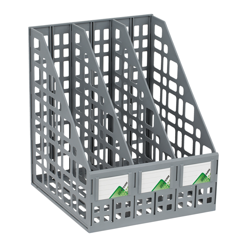 Лоток для бумаг вертикальный СТАММ сборный 3 отделения серый - фото 1