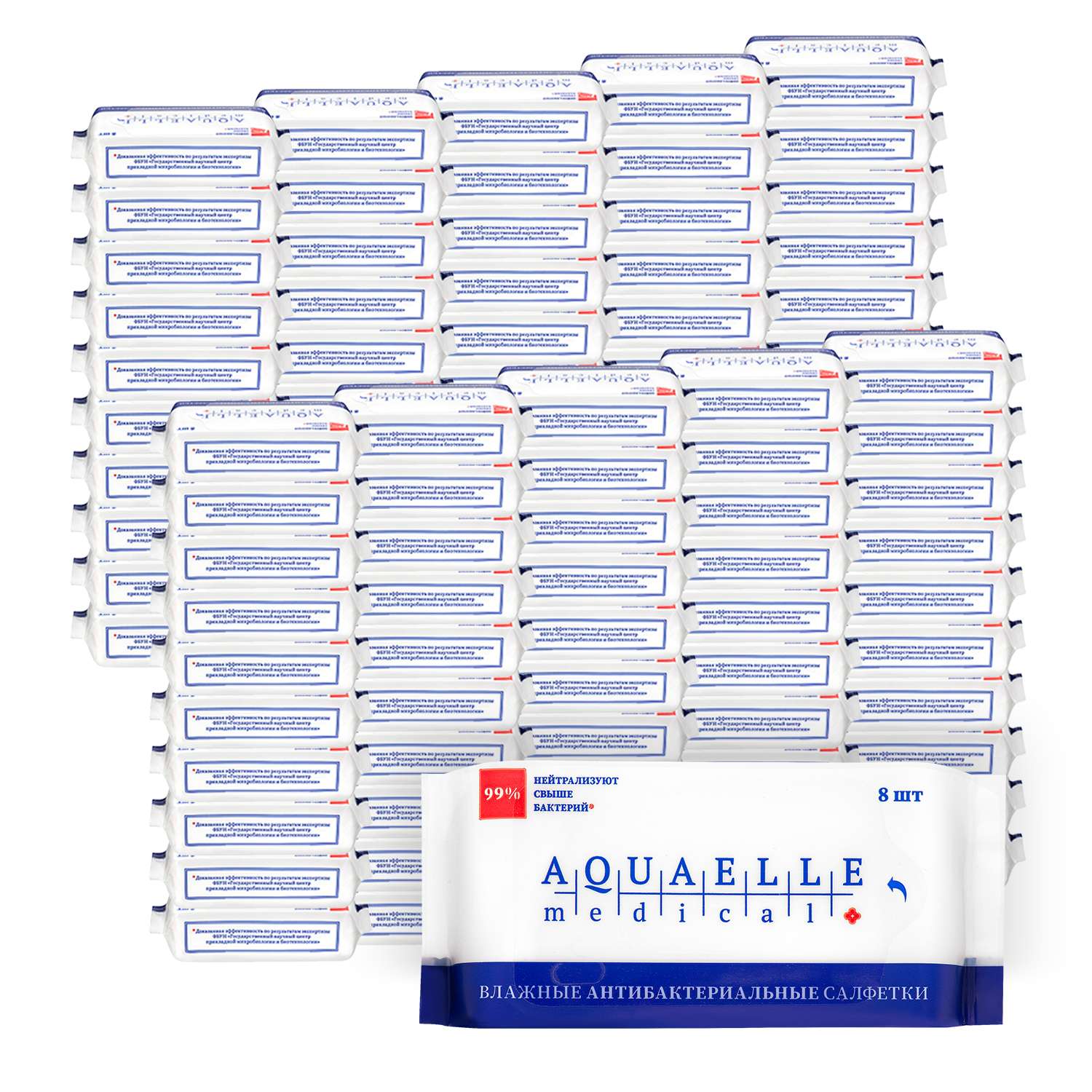 Влажные салфетки Aquael Medical мини антибактериальные 100 упаковок по 8 шт - фото 1