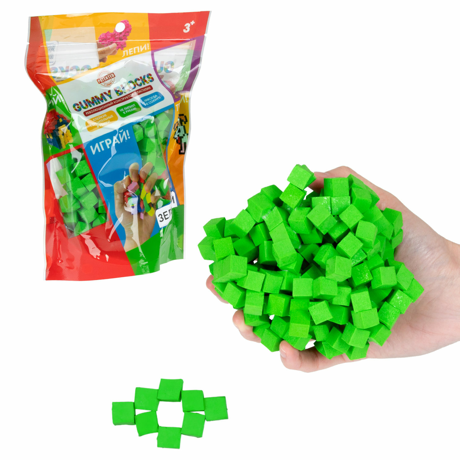 Конструктор пластилин 1TOY Gummy blocks антистресс зеленый - фото 3
