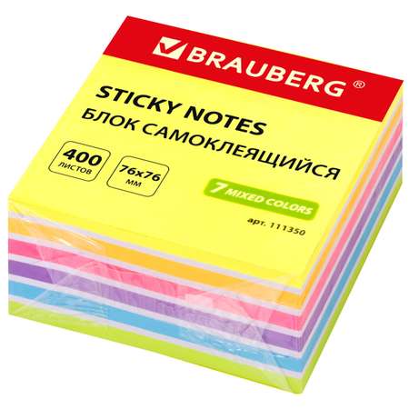 Бумага для заметок Brauberg с клейким краем неоновый 400 листов 7 цветов