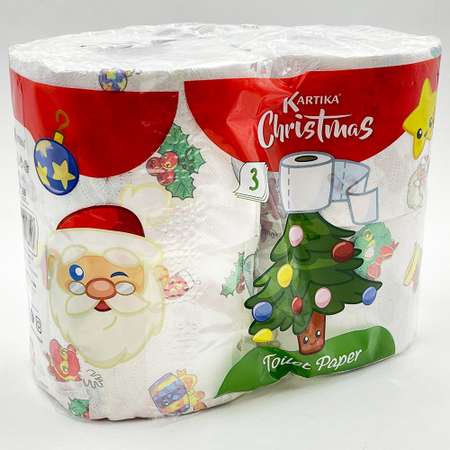 Туалетная бумага World cart с рисунком Рождество 3 слоя 4 рулона по 280 листов