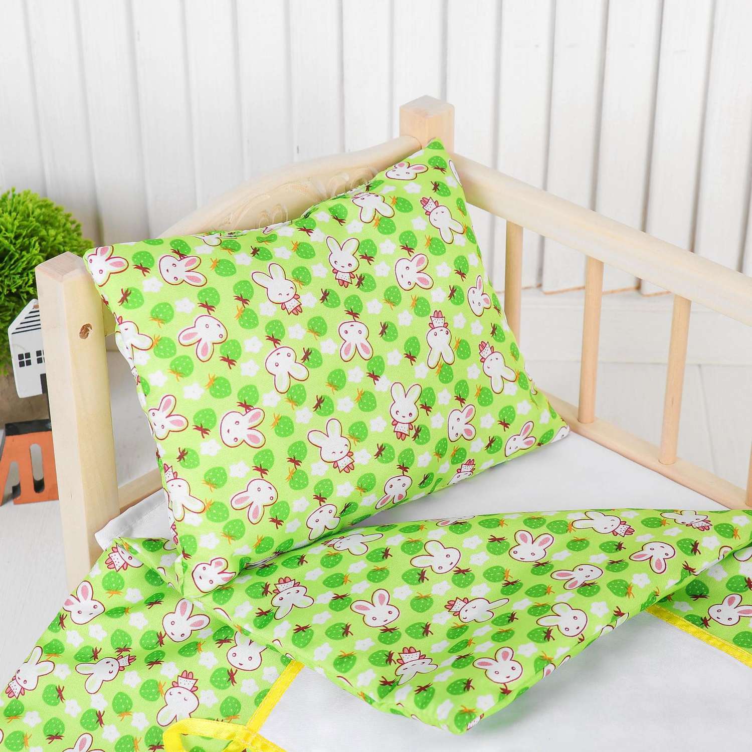 Постельное Страна карнавалия бельё для кукол «Зайчики на зелёном» простынь одеяло подушка 4452046 - фото 2