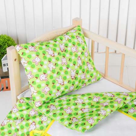 Постельное Страна карнавалия бельё для кукол «Зайчики на зелёном» простынь одеяло подушка