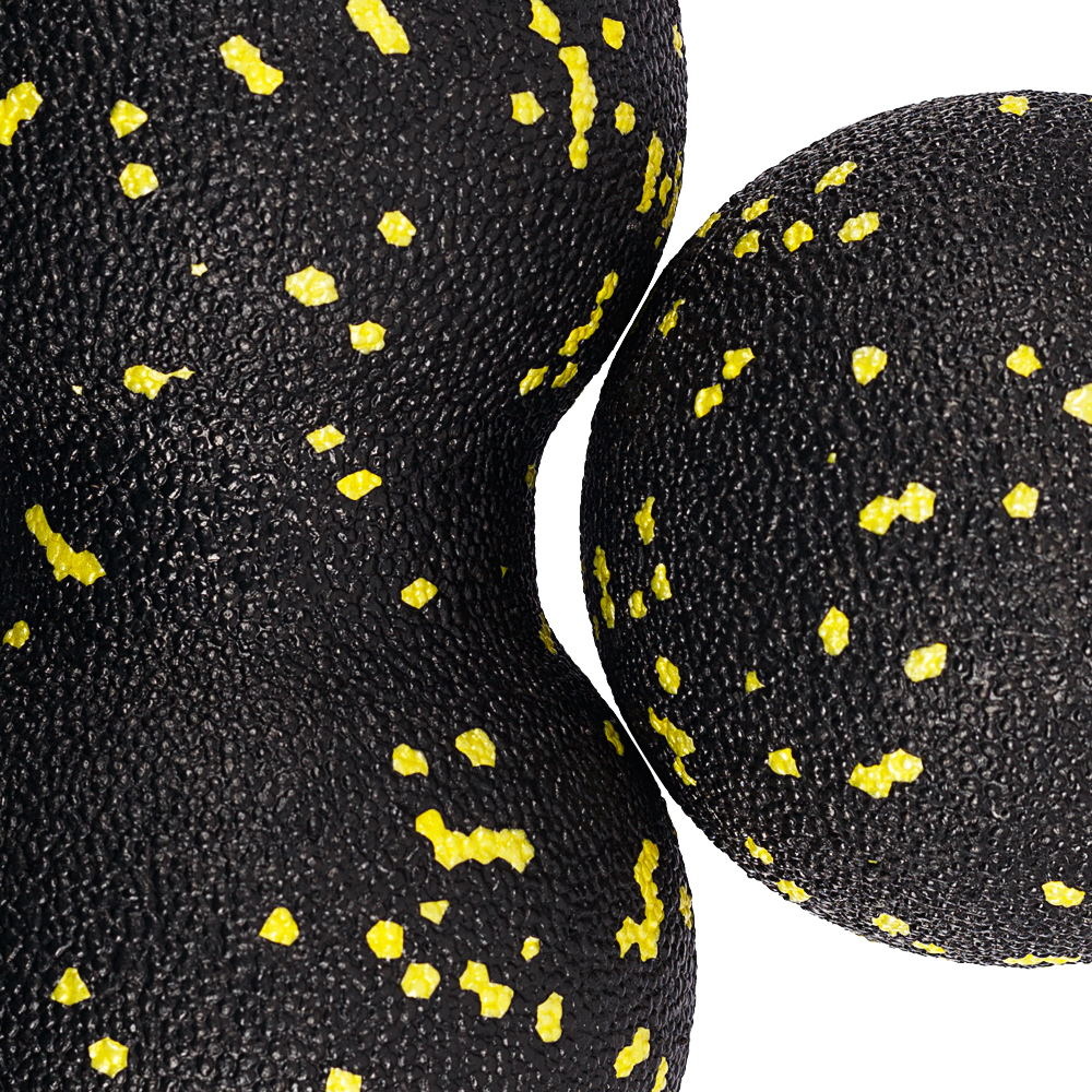 Набор массажных мячей МФР STRONG BODY классический и сдвоенный: 8 см и 8х16 см черно-желтый - фото 5
