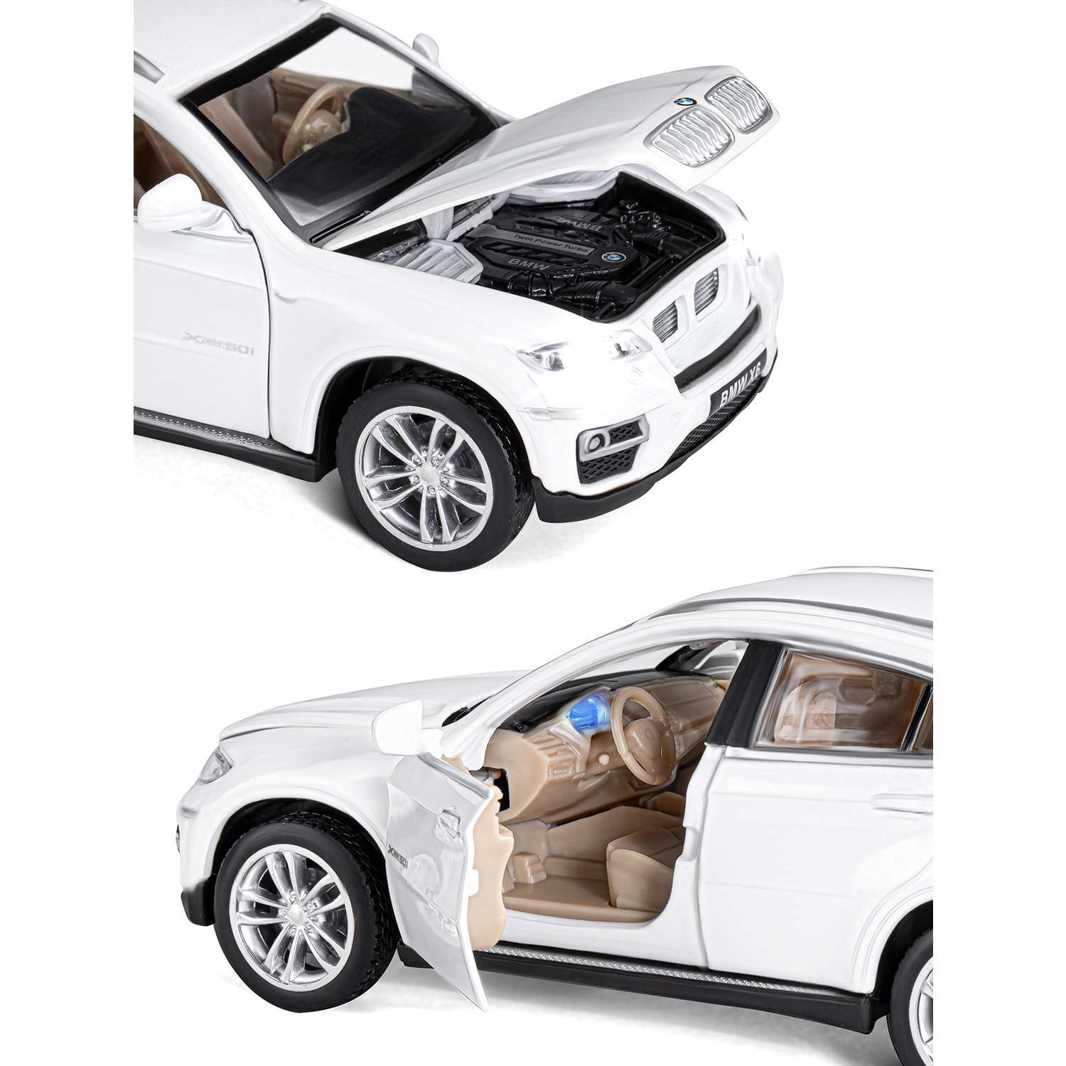 Машинка металлическая АВТОпанорама игрушка детская BMW X6 1:32 белый JB1251295 - фото 8