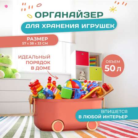 Ящик для хранения игрушек Solmax контейнер на колесиках 57х38х33 см розовый