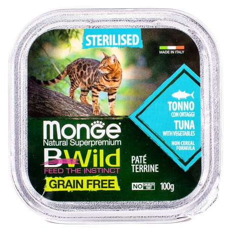 Корм для кошек MONGE BWild Grain free стерилизованных из тунца с овощами консервированный 100г